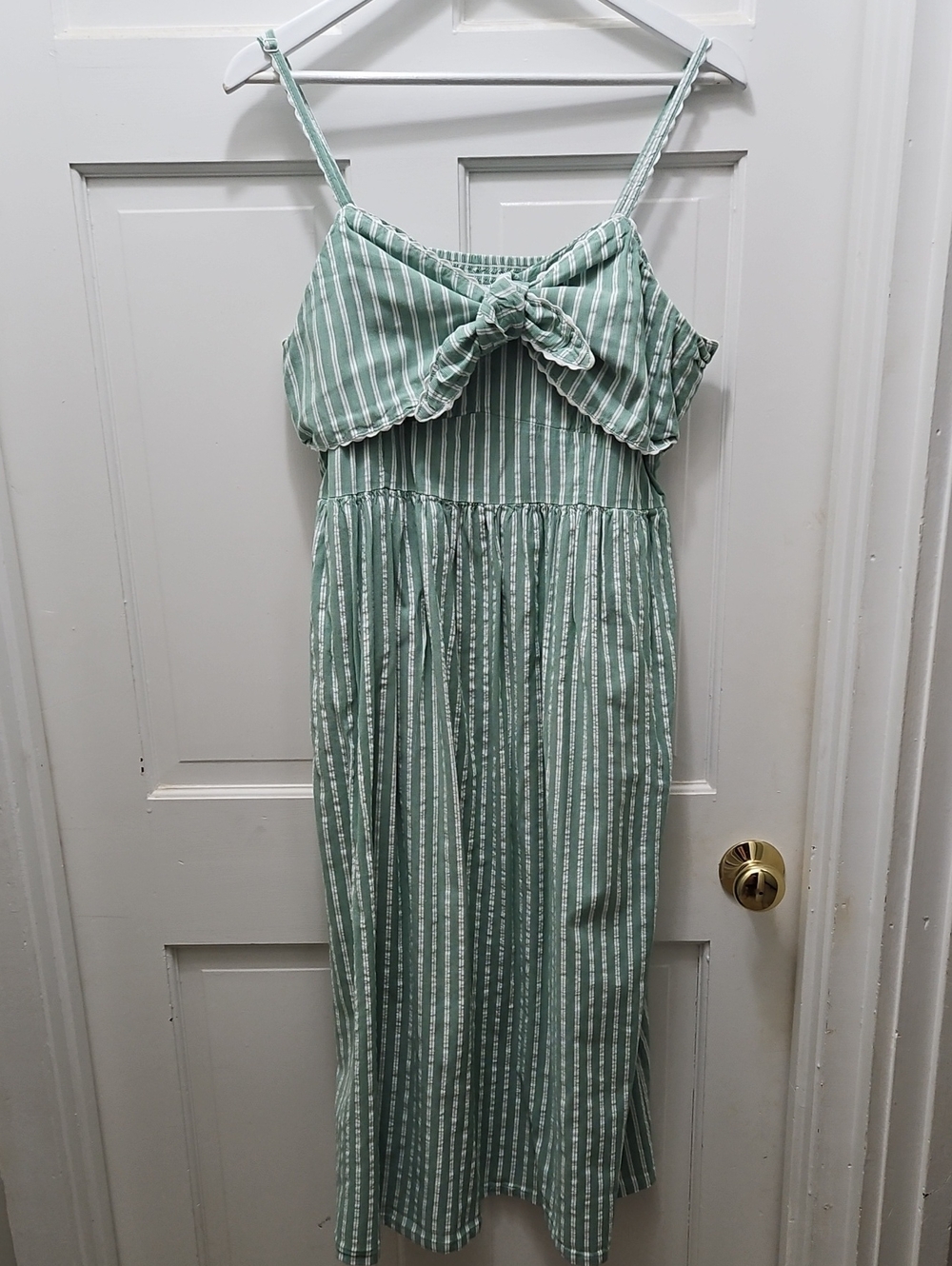 Old Navy Green and White Striped Dress with Tie Front XL Summery!